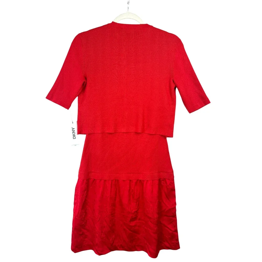 DKNY Cardigan Dress Small 2-Piece Set Sheath Sleeveless Watermelon Pink NWT $169